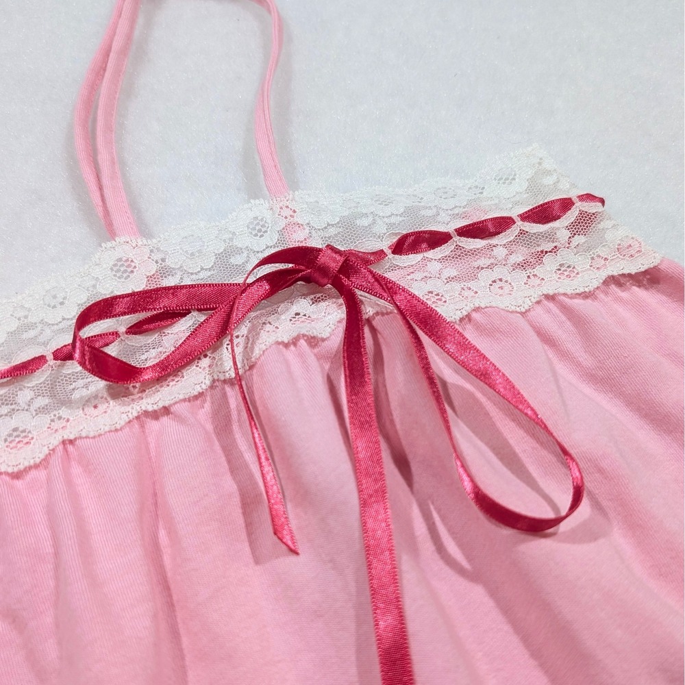 Victorias Secret Nightgown Babydoll Cotton Pink Slip Lingerie Lace Ruffle Cami L